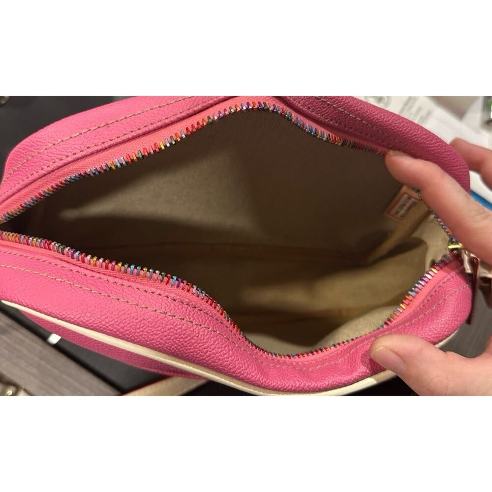 Dooney & Bourke Saffiano Pink & Natural Leather Medium Crossbody Bag - Picture 9 of 10